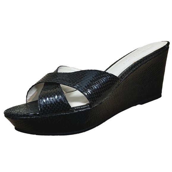 Womens's J.LITVACK. •Sutton•  Black Reptile  Platform Wedge Slide Size 10 - Picture 1 of 3